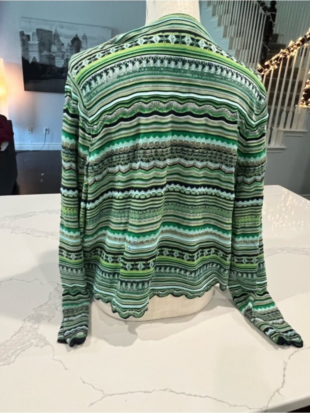 Chico's Green Multi-Pattern Open-Front Cardigan - Picture 4 of 7